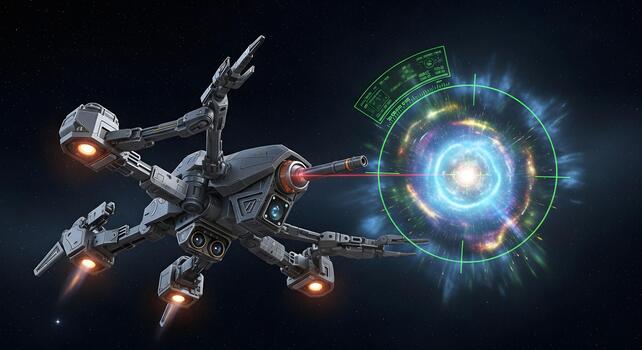 Futuristic Spaceship Targeting a Wormhole in Deep Space photo