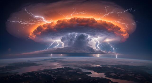 Epic Storm A Captivating View of Lightning and Thunder from Above the Earth photo