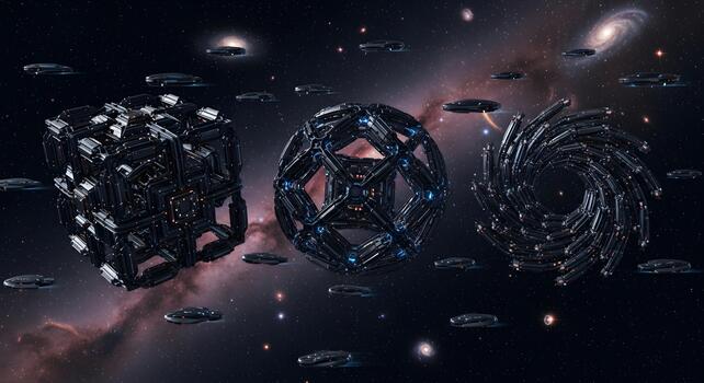 Celestial exploration and futuristic spacecraft navigating through a cosmic nebula with distant galaxies photo