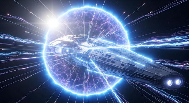 Sci-Fi Spaceship Emerging from a Portal in Space Futuristic Concept Design photo