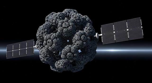 Advanced space exploration probe with a unique fractal-patterned structure and solar panels, designed for interstellar travel and discovery in the vast cosmos photo