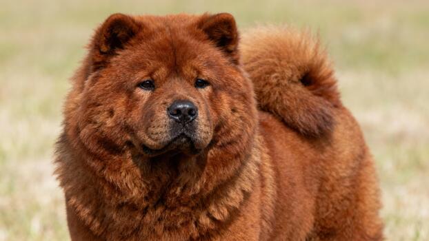 A large brown dog standing in a field photo