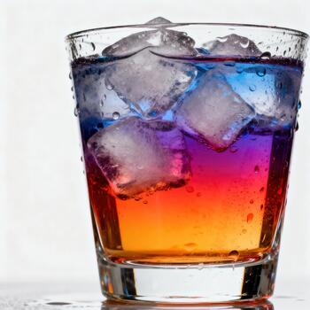 vibrante en capas bebida llena un vaso lleno con congelado agua trozos y condensación gotas foto