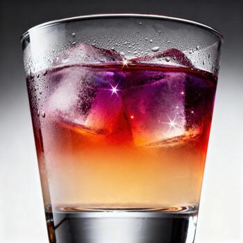 Icy beverage displays vibrant gradient of orange, red, and deep purple liquids with sparkling highlights photo