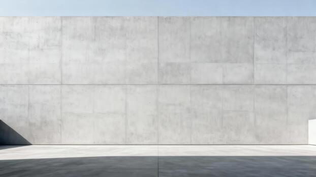 Expansive light gray concrete wall forms a minimalist architectural backdrop under a clear sky photo