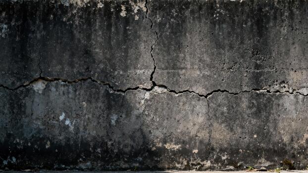 Rough, weathered concrete surface displays a prominent horizontal fissure running across its middle photo