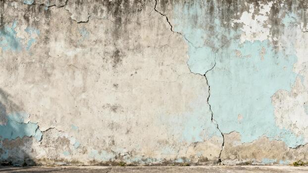 Weathered exterior surface displays peeling paint and deep structural fissure photo