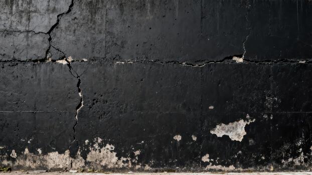 Heavily textured dark surface displays significant vertical and horizontal structural fractures photo