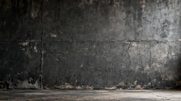 Dark, heavily textured concrete wall and floor create a grungy, aged interior backdrop photo