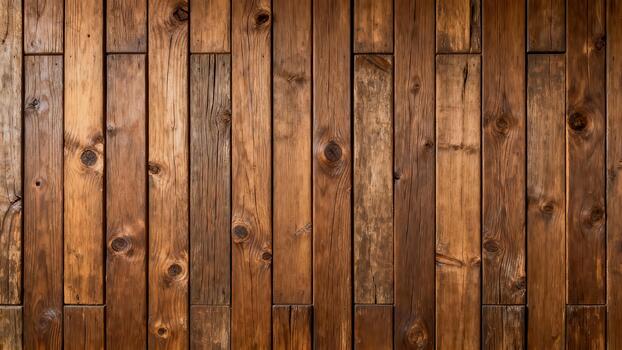 Vertical arrangement of rustic wooden planks displays rich brown tones and distinct grain photo