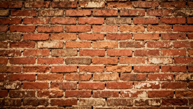 Weathered red clay masonry surface displays rich texture and variation photo