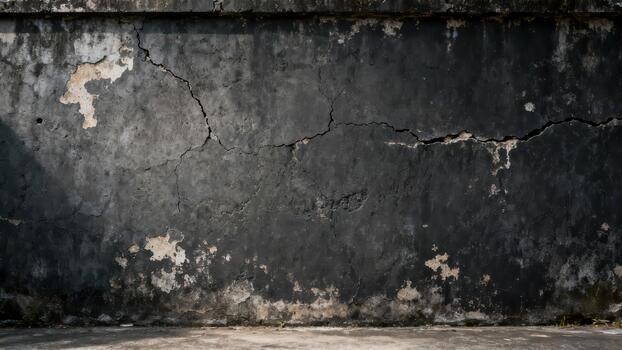 resistido oscuro hormigón pared caracteristicas profundo grietas y peladura textura a través de sus superficie foto
