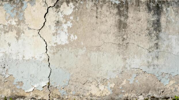 Weathered concrete surface displays significant cracks and peeling paint texture photo