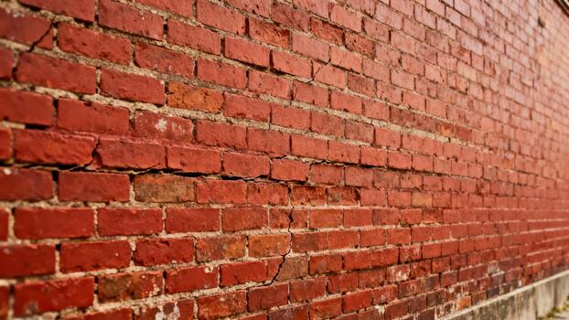 Weathered red brick wall surface shows signs of age and structural wear photo