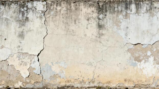 Heavily weathered and distressed concrete wall surface displays significant cracking and discoloration photo