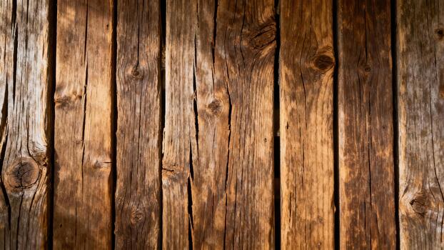 Weathered vertical wooden planks display deep grain and natural imperfections. photo