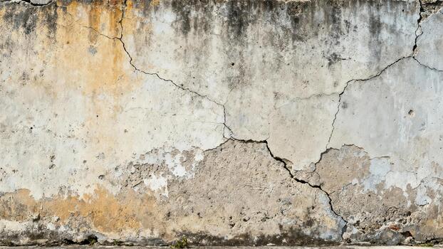 Weathered concrete surface displays extensive cracking and discoloration from age and exposure photo