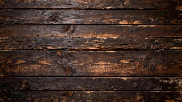Weathered dark brown wooden planks form a rustic horizontal background texture photo