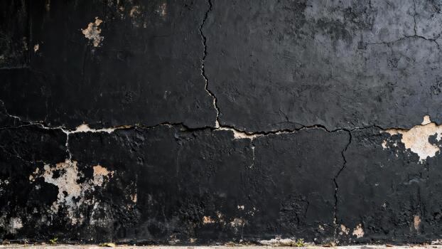 Weathered dark surface shows deep fissures and peeling paint texture photo