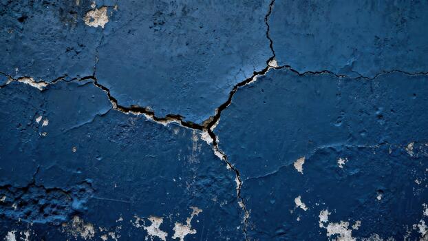 Deep indigo surface exhibits significant stress fractures and peeling paint layers photo