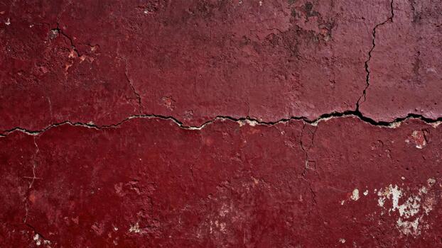 Weathered crimson surface displays a prominent horizontal structural fracture. photo