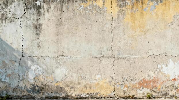 Weathered concrete surface displays noticeable cracks and patches of peeling paint texture photo