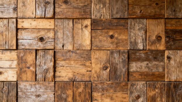 Rustic wooden blocks form a textured, repeating geometric background pattern photo