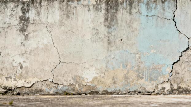 Heavily weathered concrete surface displays significant cracking and peeling paint texture photo