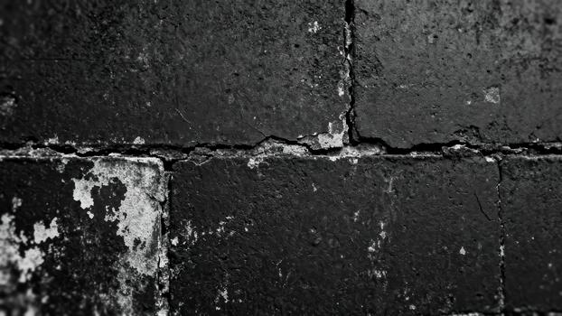 Weathered stone blocks display a rugged, dark texture with visible cracking and peeling paint. photo