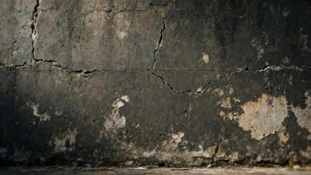 Aged concrete surface displays significant structural cracks and weathered texture photo