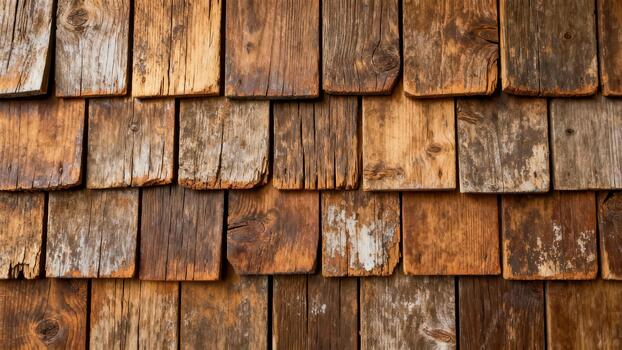 Weathered wooden shingles form a rustic overlapping texture pattern photo