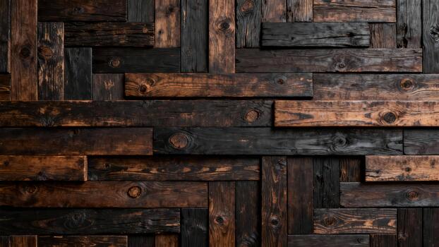 rectangular de madera tablones característica un afligido y variado oscuro marrón y negro terminar arreglado en un texturizado modelo foto