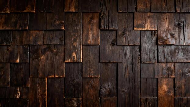Dark stained wooden panels create a richly textured rustic background surface photo
