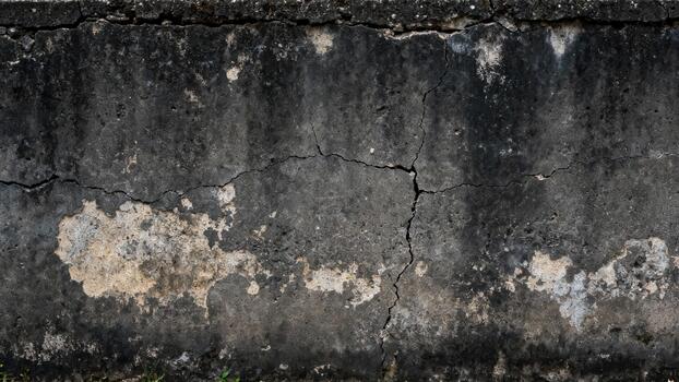 Weathered concrete surface displays prominent cracking and discoloration patterns photo