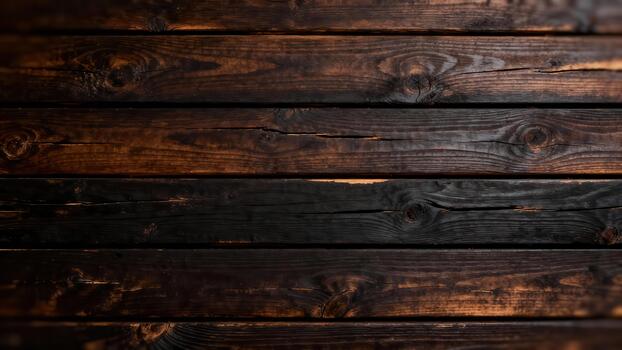 Deep brown aged wooden planks form a horizontal textured background photo
