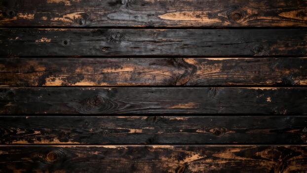 Dark, weathered wooden planks feature prominent grain patterns and distressed surface texture photo