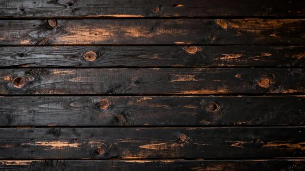 Dark stained wooden planks display a distressed, weathered surface texture photo
