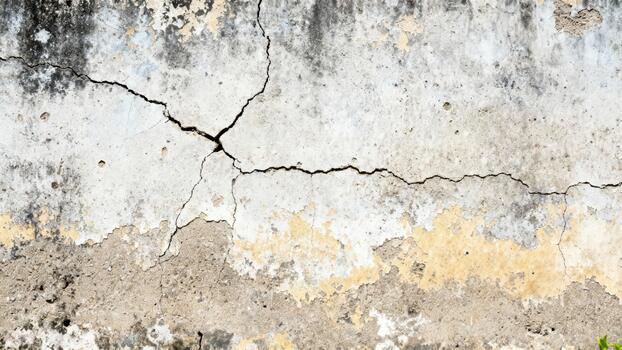Weathered concrete surface displays significant degradation and deep fissures photo