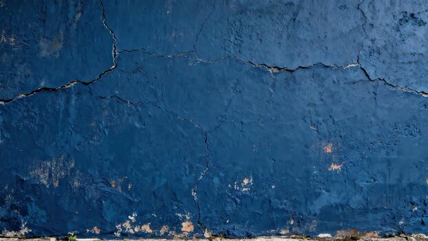 Weathered deep blue painted surface displays numerous fissures and areas of peeling texture photo