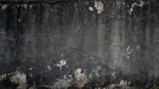 Aged concrete surface exhibits deep linear cracks and weathered discoloration photo