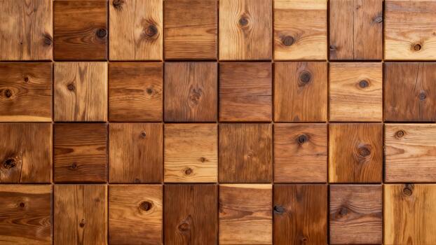 Rectangular array of alternating shades of stained wood blocks forms a textured surface photo