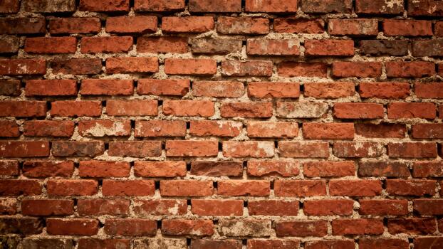 Weathered red clay masonry exhibits rough texture with visible mortar joints photo