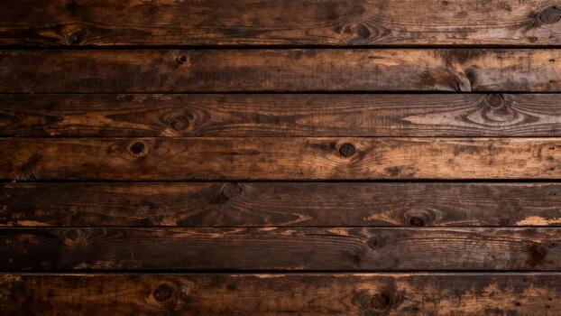 Deep brown aged wooden planks form a textured horizontal background surface photo