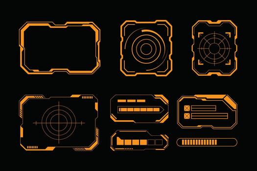 Futuristic Digital Interface HUD with Data Panels, Interactive Controls, and Sci-Fi Design for Gaming, UI, and Virtual Technology Projects vector