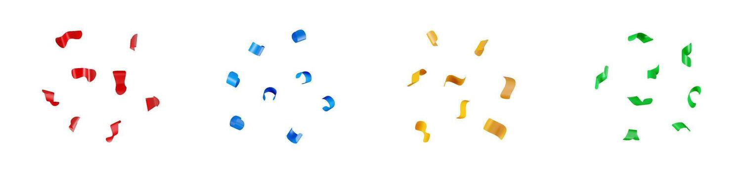 Group of 3d rendering colorful shiny confetti pieces isolated on white background. Abstract festive element for party, celebration, event. illustration vector