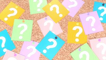 animado pegajoso notas com questão marca. 3d animado questão marca, questão marca animação, questão marca animado. adequado para apresentação, explicador e o negócio marketing. video