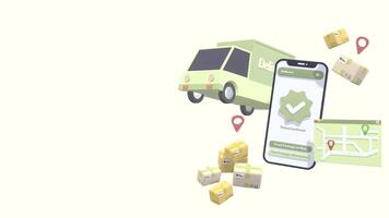 animerad leverans service på mobil Ansökan med kopia Plats. lämplig för företag, tjänster, annons och explainer . paket leverans, leverans service, snabb leverans begrepp. video