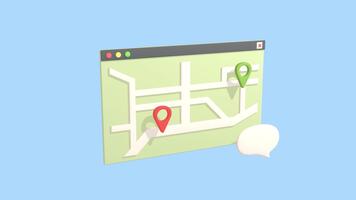 animado mapa com localização alfinetes e discurso bolha isolado em uma azul fundo. GPS navegação, mapa e localização conceitos. video