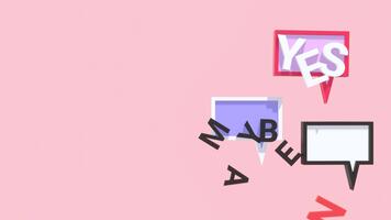 processo do fazer importante decisões. animado discurso bolha com sim, talvez, não palavra com cópia de espaço. positivo ou negativo persuasão e decisão fazer processo conceito. video