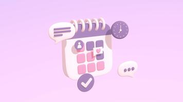 animado calendário com discurso bolha, relógio e Verifica marca isolado em uma Rosa fundo. diariamente rotina e planejador conceitos. video